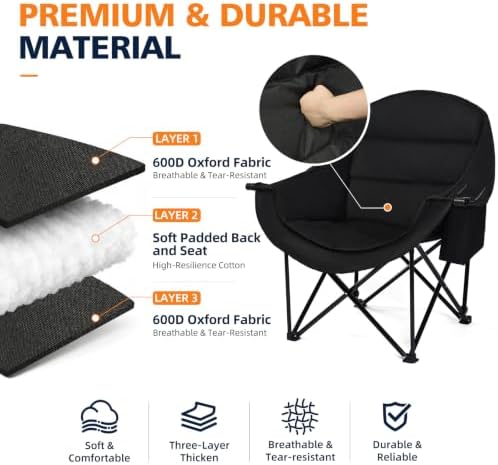 Oversized Camping Chair - Heavy Duty Folding Lawn Chair for Adults