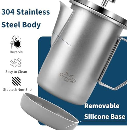 MERMOO YILAN French Press 1000ml, Camping Coffee Press, Foldable Handle
