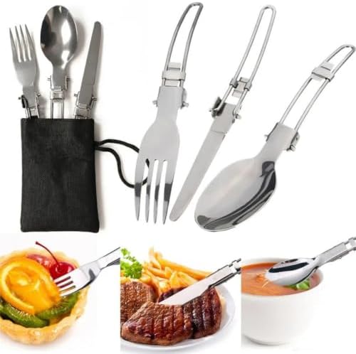Peidesi Camping Cookware Mess Kit, Portable Camp Stove Pots and Pans Set, Carabiner, Folding Knife, Fork Spoon Kit, Carry Mesh Bag, for Backpacking