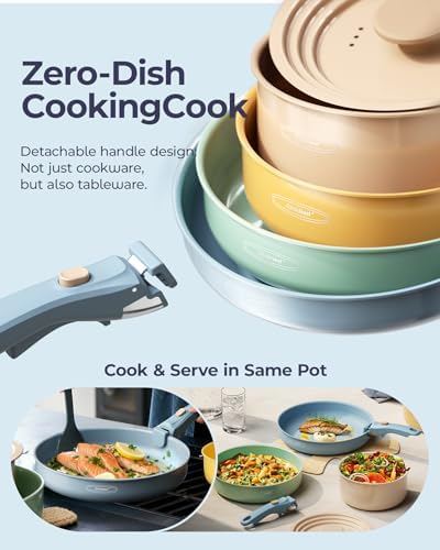 12-Piece Detachable Handle Pots and Pans Set, Ceramic Nonstick