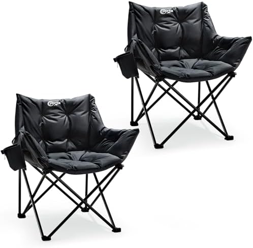 Portal Oversized Padded Camping Chair 2 Pack,350 lbs Folding Chairs Outdoor, Black