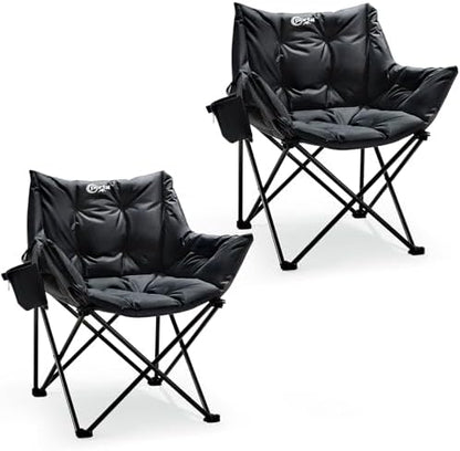 Portal Oversized Padded Camping Chair 2 Pack,350 lbs Folding Chairs Outdoor, Black