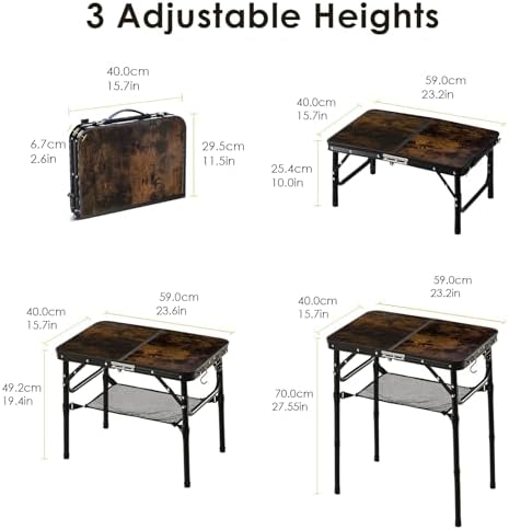 Folding Picnic Table 2ft Portable Camping Table Adjustable Heights