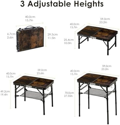 Folding Picnic Table 2ft Portable Camping Table Adjustable Heights