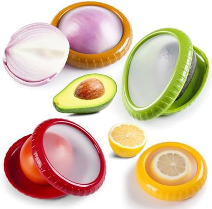 Avocado Saver & Onion Storage Set,4 Pcs Silicone Fruit Vegetable Anti-oxidation Box,Reusable Fridge Fresh Pod Food Storage,Perfect Containers for Lemons, Tomato & Garlic