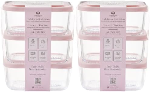 Glass Food Storage Containers with Lids — 12 Piece — 24.4 oz Glass with BPA-Free Leak Resistant Stackable Lids — Microwave, Oven & Dishwasher Safe — Ideal for Meal Prep & More - Berry Blush