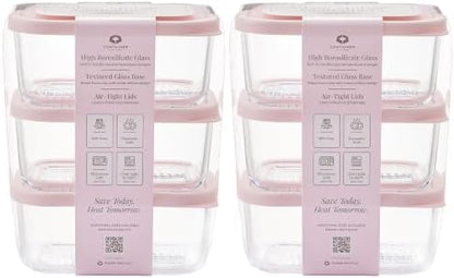 Glass Food Storage Containers with Lids — 12 Piece — 24.4 oz Glass with BPA-Free Leak Resistant Stackable Lids — Microwave, Oven & Dishwasher Safe — Ideal for Meal Prep & More - Berry Blush