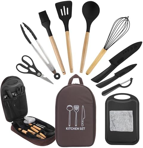 Camping Cooking Utensils Set, Silicone Cookware for Travel BBQ