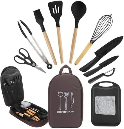 Camping Cooking Utensils Set, Silicone Cookware for Travel BBQ