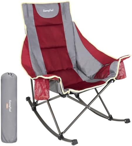 SUNNYFEEL Oversized Folding Rocking Camping Chair for Adults, 500lbs Red
