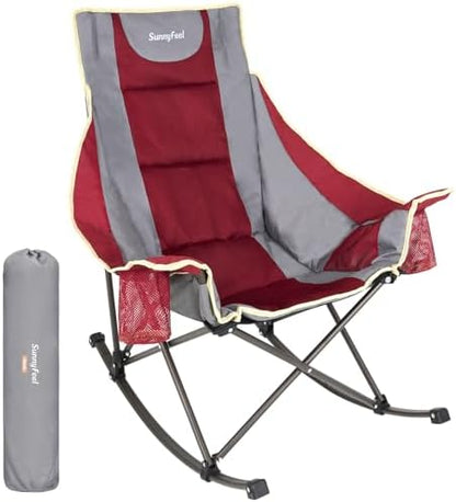 SUNNYFEEL Oversized Folding Rocking Camping Chair for Adults, 500lbs Red