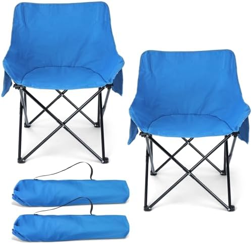 HaSteeL Camping Chair for Adults, Compact Folding Portable Chairs Set with Side Pockets for Outdoors Fishing, Hiking, Backpacking, Picnic, Beach, Travel, Supports to 250lbs, & Storage Bags (Blue)