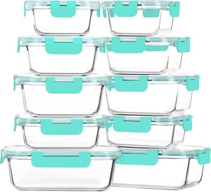 M MCIRCO 10 Pack Glass Food Storage Container with Lids, Green
