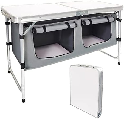 Folding Camping Table with Storage, Adjustable Height