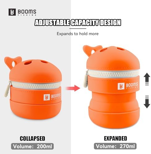 Booms Fishing Portable Trash Pouch: Silicone Expandable & Collapsible Fishing Line Waste Cantainer - Eco-Friendly Reusable Garbage Holder for Fishing, Hiking, Camping & Outdoor Activities - ST2 Orange