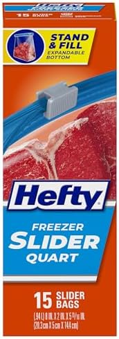 Hefty Slider Freezer Kitchen Storage Bags, Quart Size, 15 Count