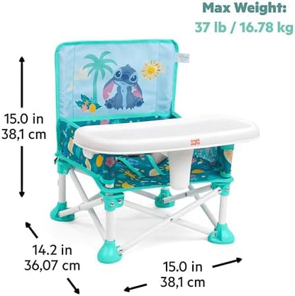 Bright Starts Disney Stitch Pop 'N Sit Portable Booster, Indoor/Outdoor Use, Floor Seat with Feeding Tray, Blue, 6 Mos - 3 Yrs (Pack of 2)