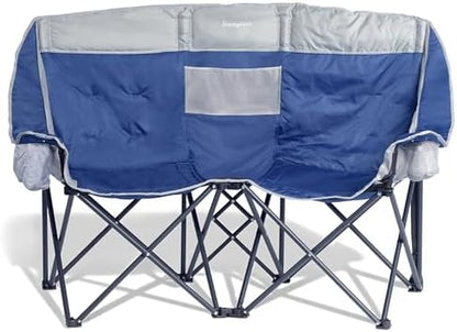 SunnyFeel Double Camping Loveseat Chair, Blue-Cooler, Foldable, Portable, Space Saving, Side Pocket, Cup Holders