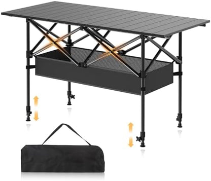 Camping Table Portable, Folding Roll-Up Picnic Table with Carry Bag & Detachable Storage Pockets, Lightweight Outdoor Table for Camping, Backyard, Party, BBQ, Patio