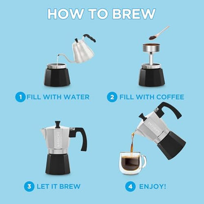 GROSCHE Milano Stovetop Espresso Maker Moka Pot 6 espresso Cup Tuxedo Black