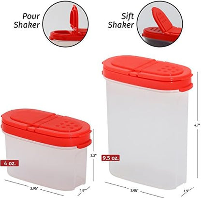 SIGNORA WARE Spice Jars with Lids -8 and 4 oz Refillable Empty Airtight Spice/Seasoning Containers Set -2 way Pour/Sift Shaker Lids Clear Plastic Spice/Seasoning Organizer Kitchen/Travel 8 pk.Red