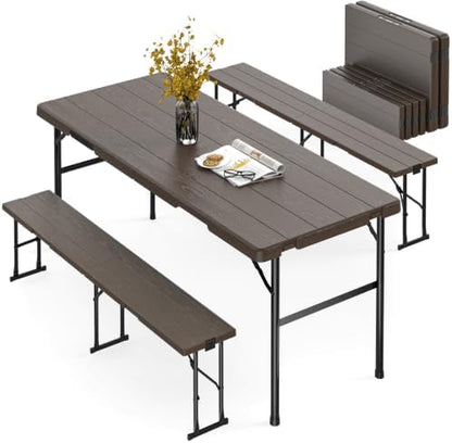 2pk Folding Table with 4 Benches Set for Camping, Picnic, Coffee