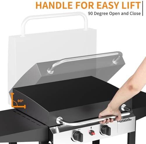 17.3'' Gas Griddle Flat Top Grill with Lid, 2-Burner Tabletop Portable Propane Griddle for Outdoor Cooking, BBQ, Camping & Tailgating Barbecue, 30,000BTU Output