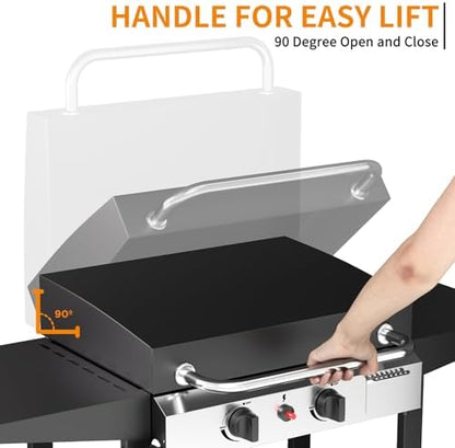 17.3'' Gas Griddle Flat Top Grill with Lid, 2-Burner Tabletop Portable Propane Griddle for Outdoor Cooking, BBQ, Camping & Tailgating Barbecue, 30,000BTU Output