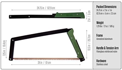 AGAWA - BOREAL24-24 Inch Folding Saw with All-Purpose Saw Blade - Camping Gear For Hiking, Fishing, Hunting, Bushcraft & Survival Kit (Black Frame/Green Handle)