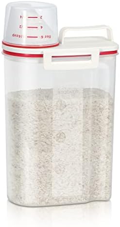 TBMax Rice Storage Container, Airtight Cereal Container Dispenser with Pourable Spout + Measuring Cup, BPA Free Plastic Storage Bin for Pantry Organization and Storage