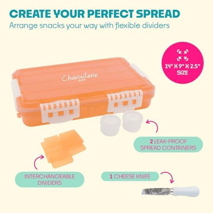 SubSafe Charcuterie Safe - BPA-Free, Food Safe Charcuterie Board with Lid & Handle - Portable Snack Tray Organizer with Dividers, Mini Containers & Cheese Knife - Dishwasher Safe - Peach Fizz