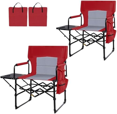 Romswi 2Pack Director Chairs for Outdoor, Folding Camping Chair, Compact Directors Chair Side Table and Side Bag, Heavy Duty Oversize Chair for Beach Fishing Picnic, Holds up to 400 lbs Red