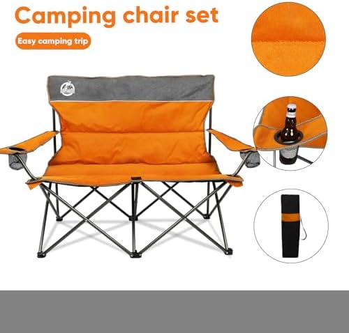 Northroad Outdoor Camping Chair Set of 3,Folding Padded Camp Chair w/1 Sofa,2 Single Chairs,Collapsible Conversation Set for Family Patio, Beach(Orange)