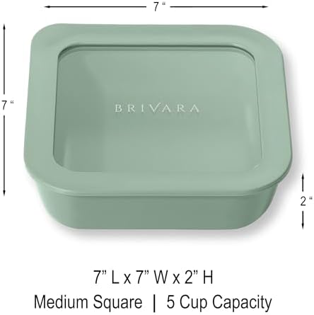 Glass Food Storage Container with Lid, 5-Cup Medium Square | Microwave-Safe Airtight Lid, Oven-Safe Ceramic-Coated Glass | Zero Plastic, No PFAS/PFOA/BPA, Reusable [Willow]