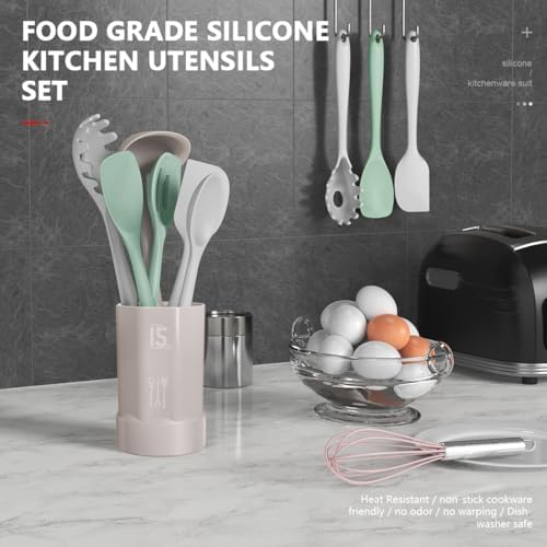 AOTHOD Silicone Cooking Utensils Set - 446°F Heat Resistant Silicone Kitchen Utensils,Spatula,Spoon, Kitchen Utensil Sets Gadgets Tools Set for Nonstick Cookware,Dishwasher Safe BPA FREE (Multicolor)