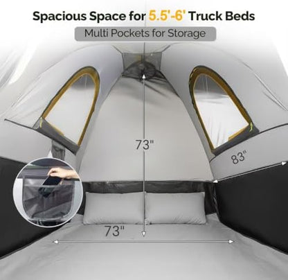 TUFFIOM 5.5-6ft Truck Tent, Pickup Truck Bed Tent with Waterproof PU3000mm and Double Layer for 2 People Camping, Easy Set Up, Portable for Truck Camper, Yellow
