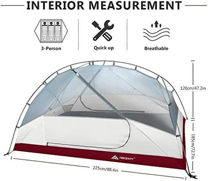 Forceatt Tent for 2 and 3 Person is Waterproof and Windproof, Camping Tent for 3 to 4 Seasons,Lightweight Aluminum Pole Backpacking Tent Can be Set Up Quickly,Great for Hiking
