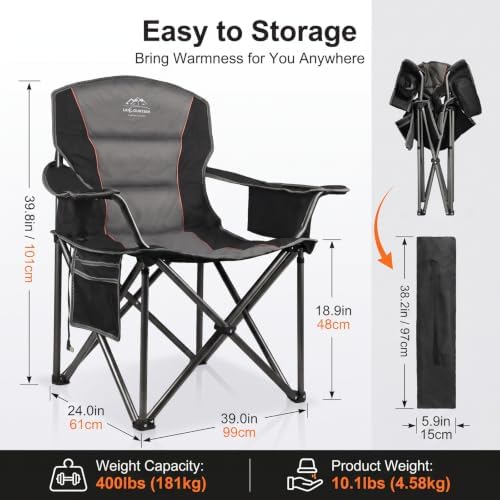 2 Pack Heated Oversized Camping Chairs (Battery NOT Included)