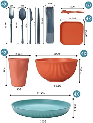 48Pcs Unbreakable Dinnerware Sets for 4 People, Camping Plates and Bowls Set, Picnic Dinner Sets, Serving Plates