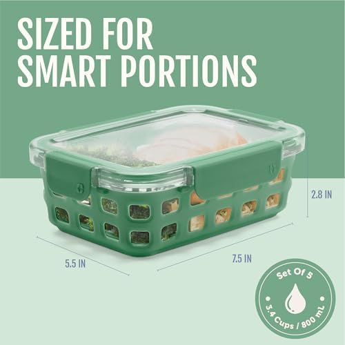 Ello Duraglass 3.4 Cup Glass Meal Prep Containers, 10 Pc, 5 Pack,Olive Tree