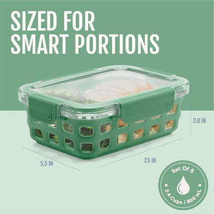 Ello Duraglass 3.4 Cup Glass Meal Prep Containers, 10 Pc, 5 Pack,Olive Tree
