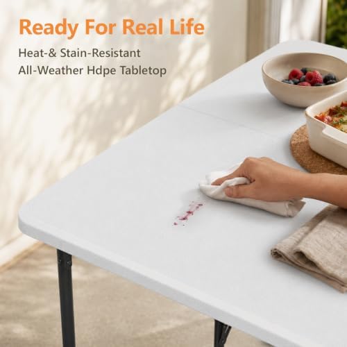36" Folding Table, Portable Square Folding Card Table with Carrying Handle, Heavy Duty Plastic Foldable Event Table for Camping, Picnic, Party, Crafting, Outdoor and Indoor Use, White