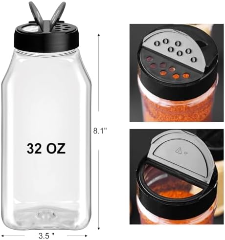 TUZAZO 32 Oz Large Spice Jars Plastic Seasoning Containers, 6 Pack