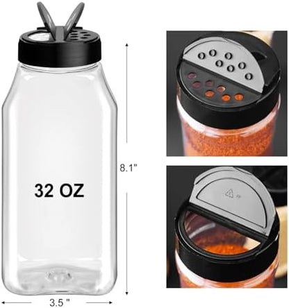 TUZAZO 32 Oz Large Spice Jars Plastic Seasoning Containers, 6 Pack