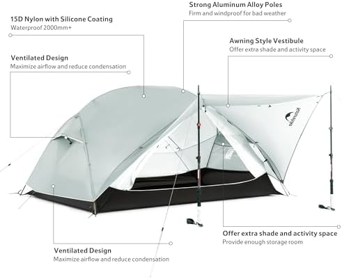 Naturehike Mongar Upgraded 1/2/3 Person Backpacking Tent,Waterproof Lightweight Camping Tent with Footprint