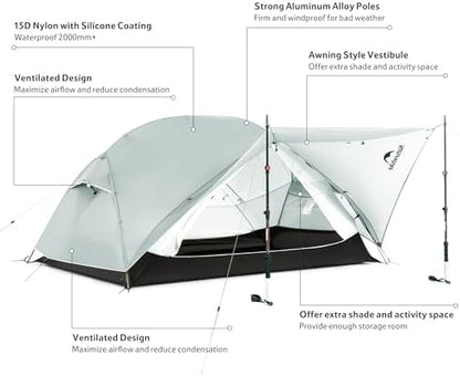 Naturehike Mongar Upgraded 1/2/3 Person Backpacking Tent,Waterproof Lightweight Camping Tent with Footprint