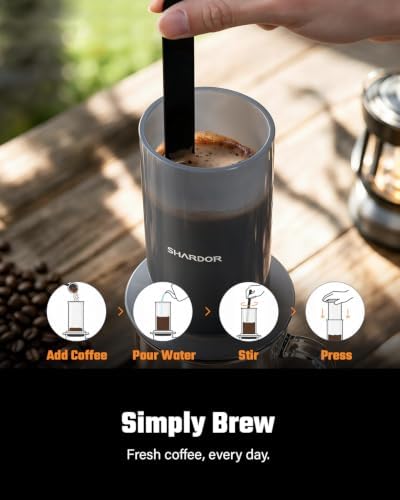 SHARDOR Manual Coffee Press, Dual Filter Portable Coffee Maker, 10 oz