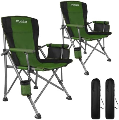 2 Pack Folding Camping Chair with Cup Holder and Storage Bag,Heavy Duty Supports 400 LBS,Portable Outdoor Chair for Camp,Lawns,Travel,Fishing,Green