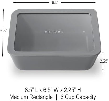 Glass Food Storage Container with Lid, 6-Cup Medium Rectangle | Microwave-Safe Airtight Lid, Oven-Safe Ceramic-Coated Glass | Zero Plastic, No PFAS/PFOA/BPA, Reusable [Smoke]