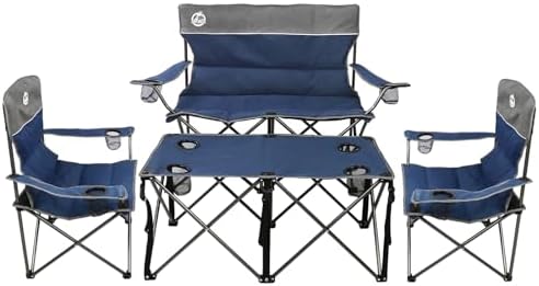 Northroad Folding Camping Chair Set of 4,Portable Collapsible Conversation Set w/1 Sofa,2 Single Chairs and 1 Table for Family Patio,Outdoor Travel,Beach(Blue)